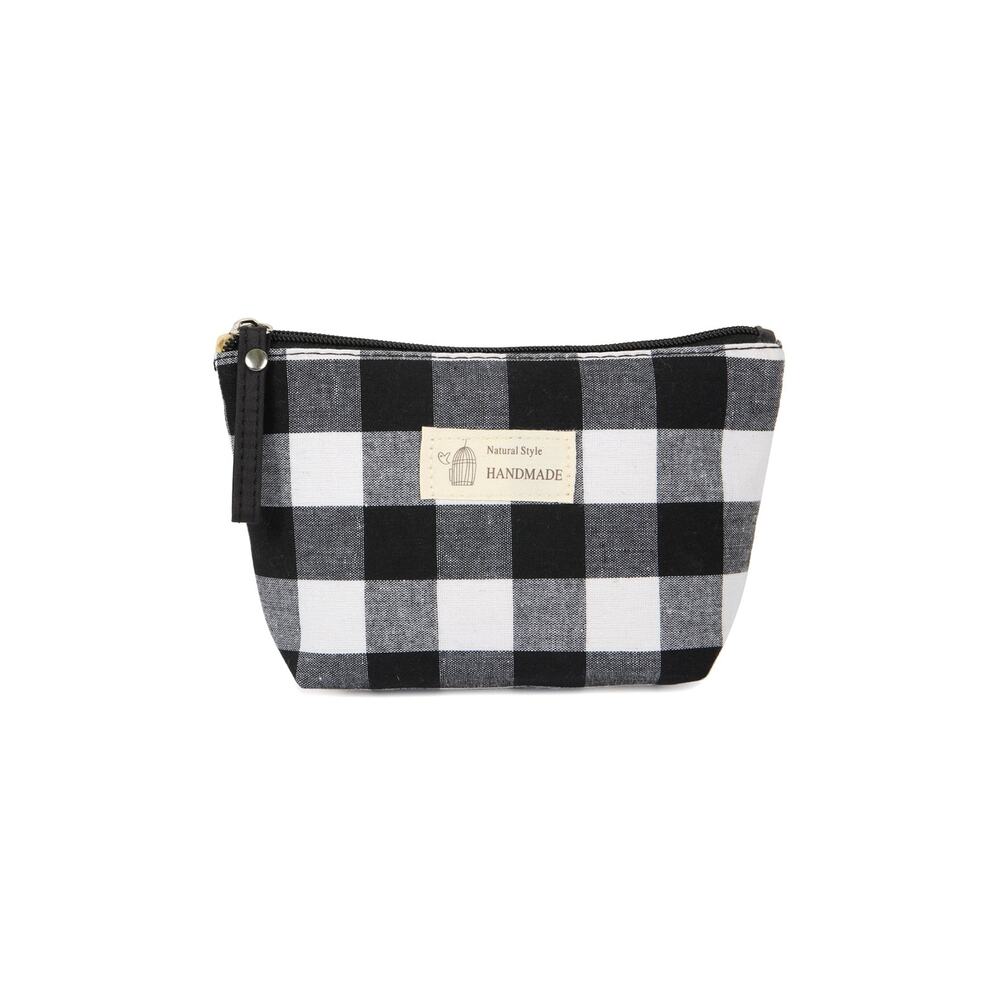 Plaid Cosmetic Pouch - Black/White Checked - NWT - Riah Fashions 8"x5.5"x2"